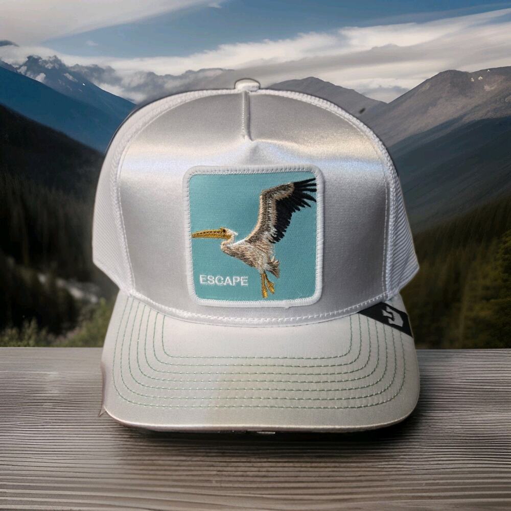 Goorin Bros Not Into Yoga Trucker Hat White Pelican Escape Snapback Cap NEW READ